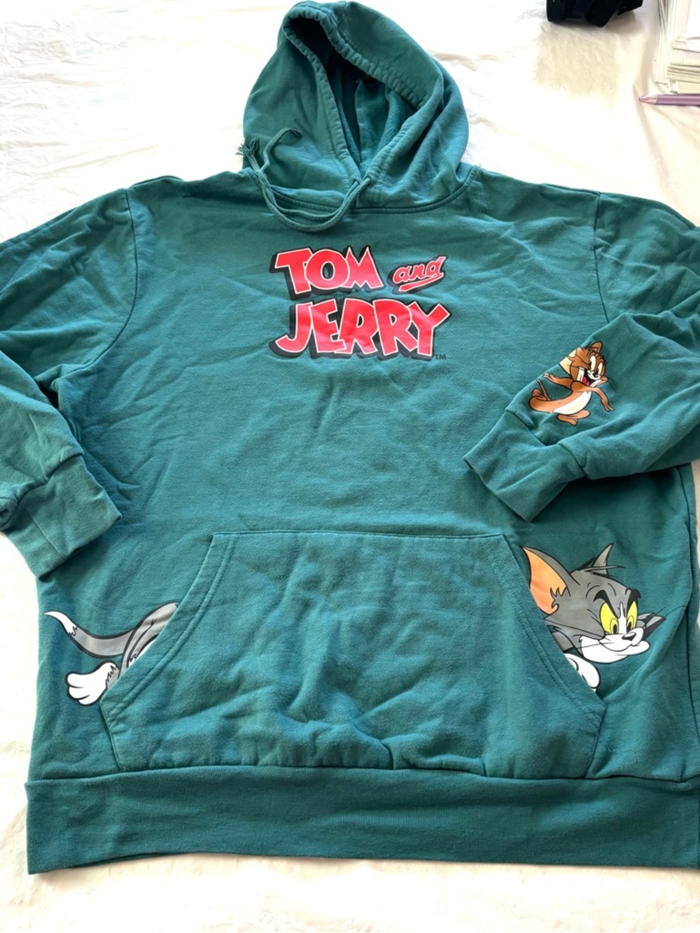 NWOT Tom & Jerry Green Pullover Hoodie Kangaroo Pocket SZ L - Picture 8 of 15